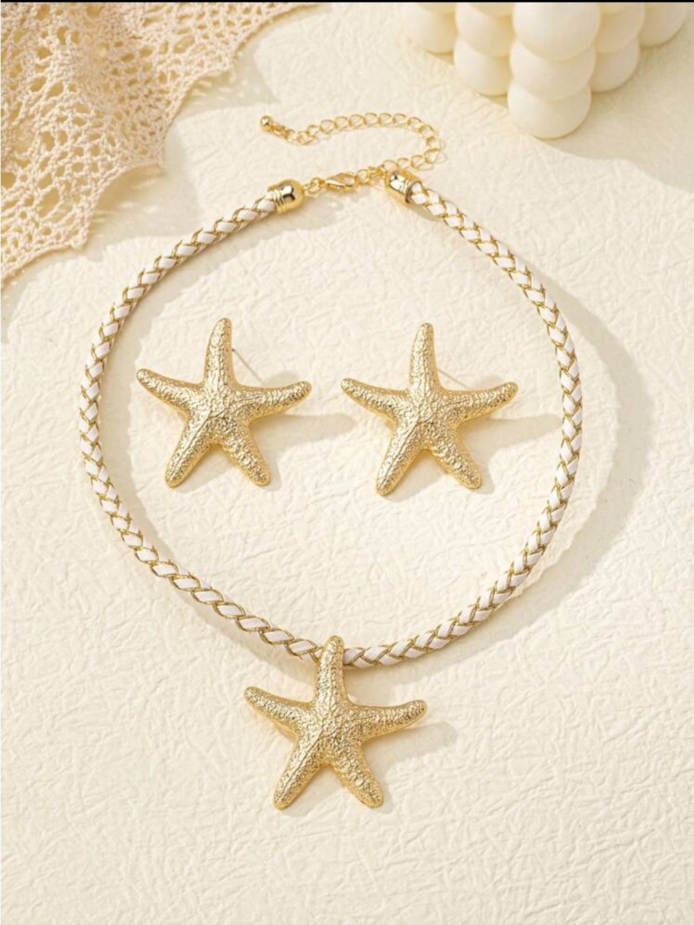 Gold Starfish Necklace & Earring Set